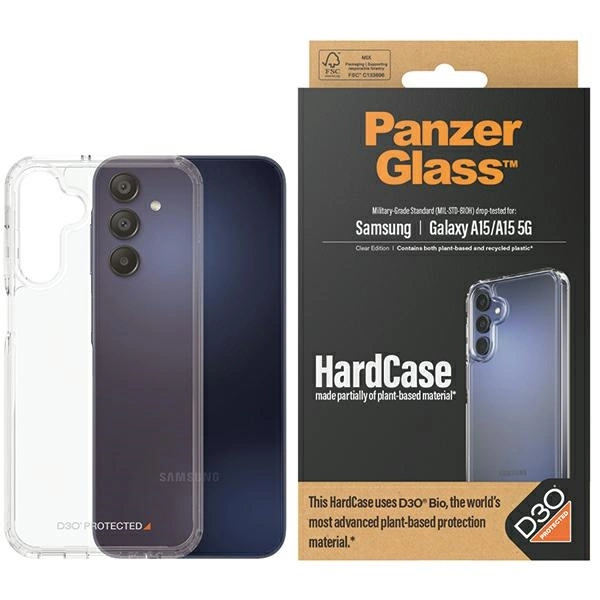 PanzerGlass HardCase su D3O® Bio ir karinio standarto sertifikatu, skirtas Samsung Galaxy A15 / A15 5G – permatomas