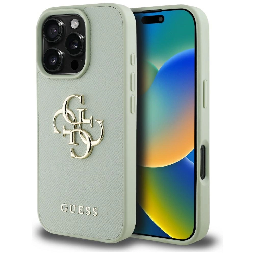 Guess Grained Big 4G Logo Small Classic Logo dėklas iPhone 16 Pro - žalias