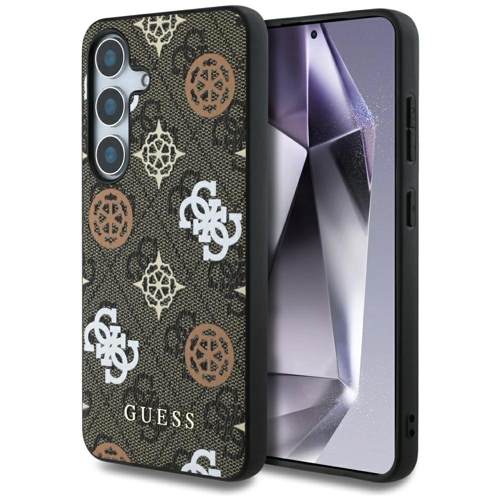 Guess 4G Spausdintas spalvotas peonijos raštas MagSafe dėklas Samsung Galaxy S25 rudas