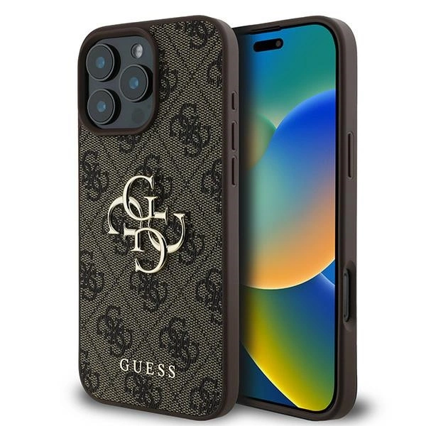 Guess 4G didelis logotipas dėklas iPhone 16 Pro – rudas