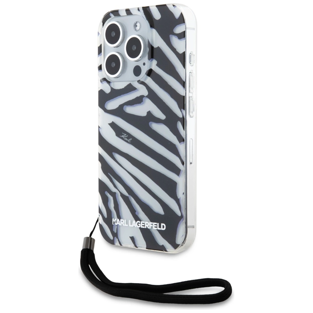 Karl Lagerfeld IML Zebros raštas & laidelis dėklas iPhone 15 Pro Max – juodas