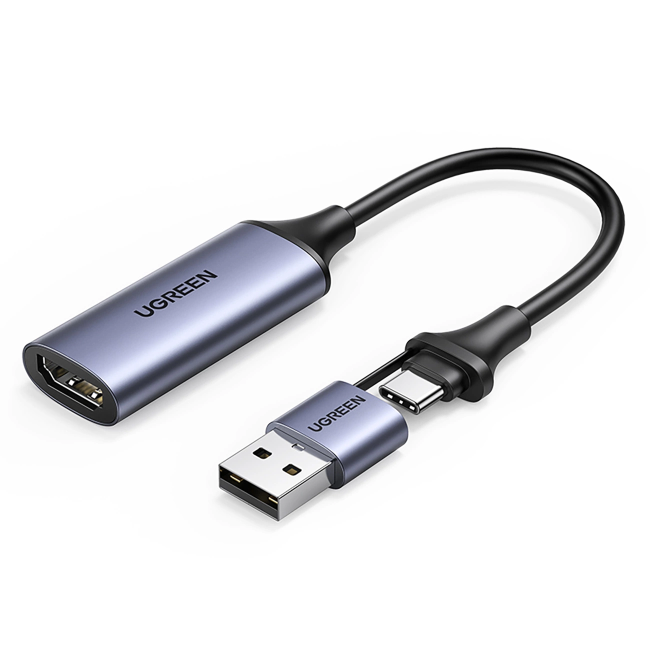 Ugreen CM489 40189 HDMI perėjimas (patelė) - USB-A / USB-C (patinas) - pilkas