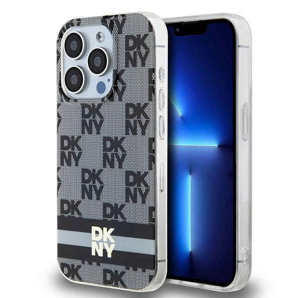 DKNY IML Checkered Mono Pattern & Printed Stripes MagSafe dėklas iPhone 15 Pro Max – juodas