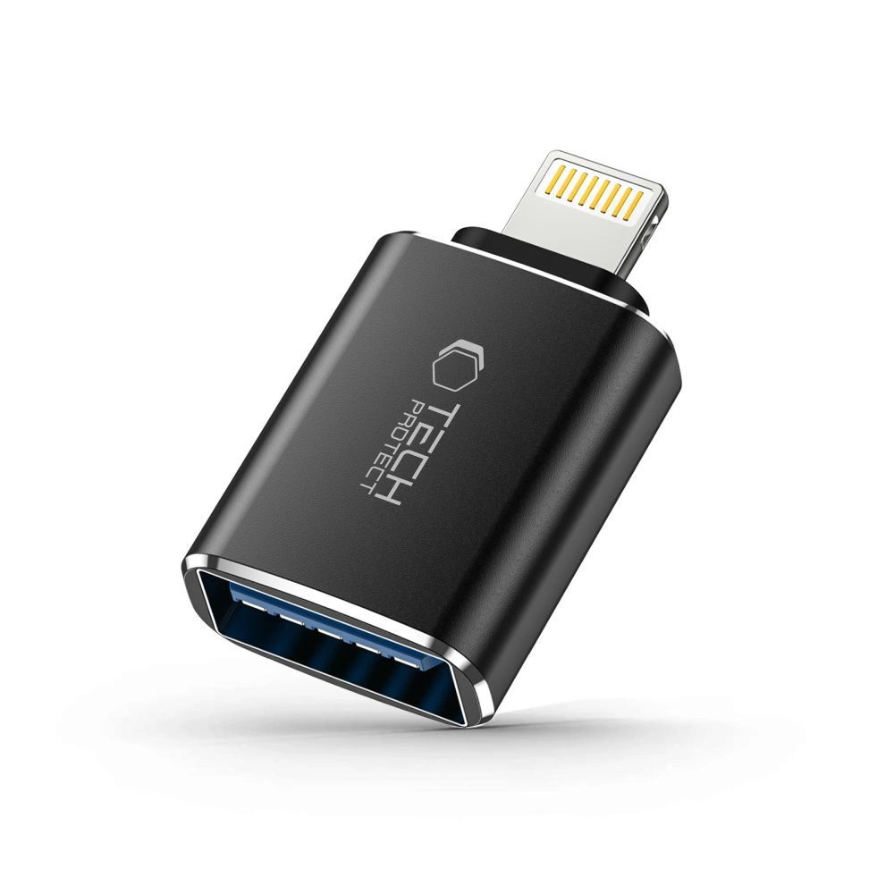 Tech-Protect UltraBoost Lightning (vyriška) / USB-A (moteriška) OTG adapteris - juodas