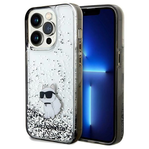 Karl Lagerfeld Liquid Glitter Choupette dėklas iPhone 14 Pro Max - skaidrus