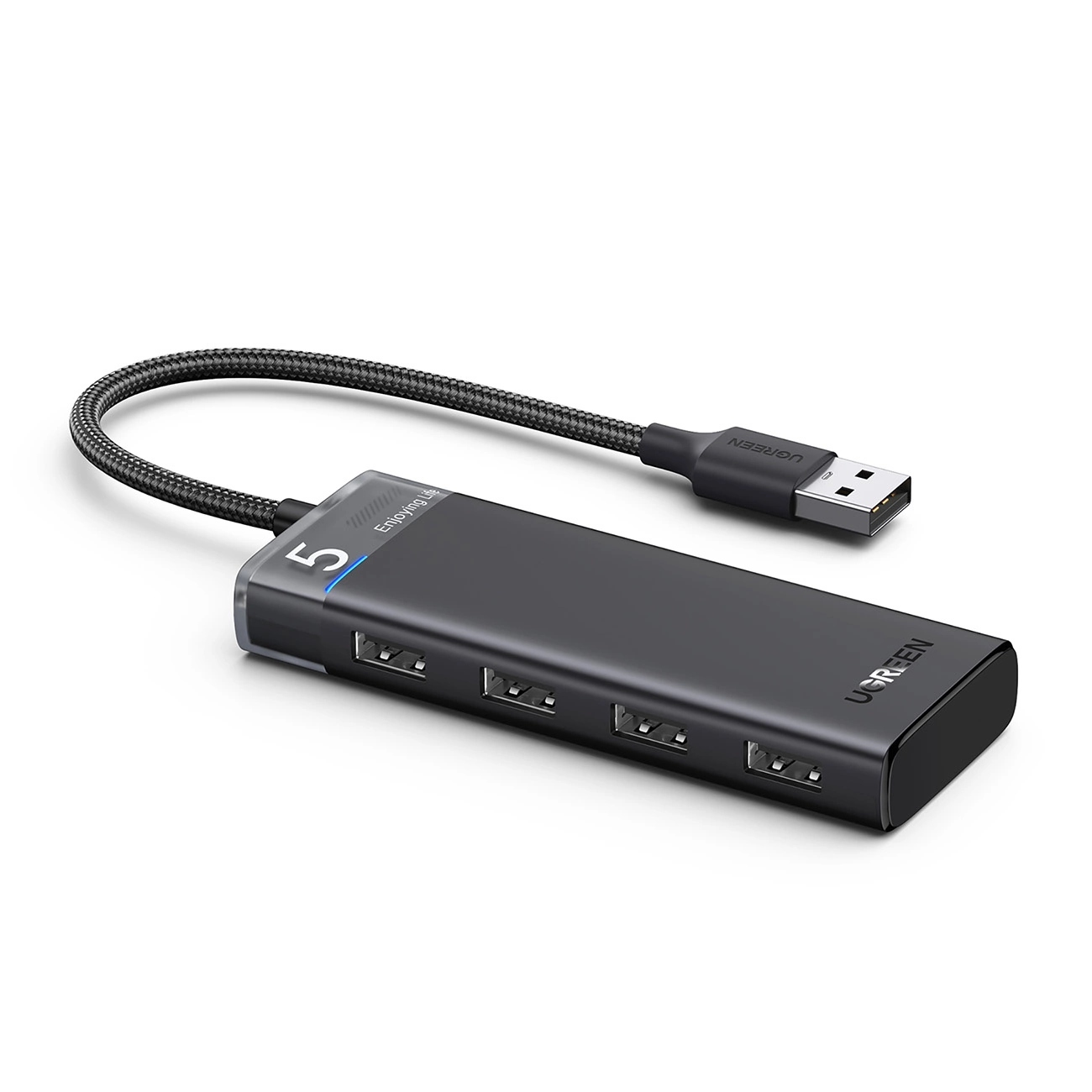 Ugreen CM653 HUB su 4 USB-A prievadais ir USB-A maitinimo kabeliu - juodas