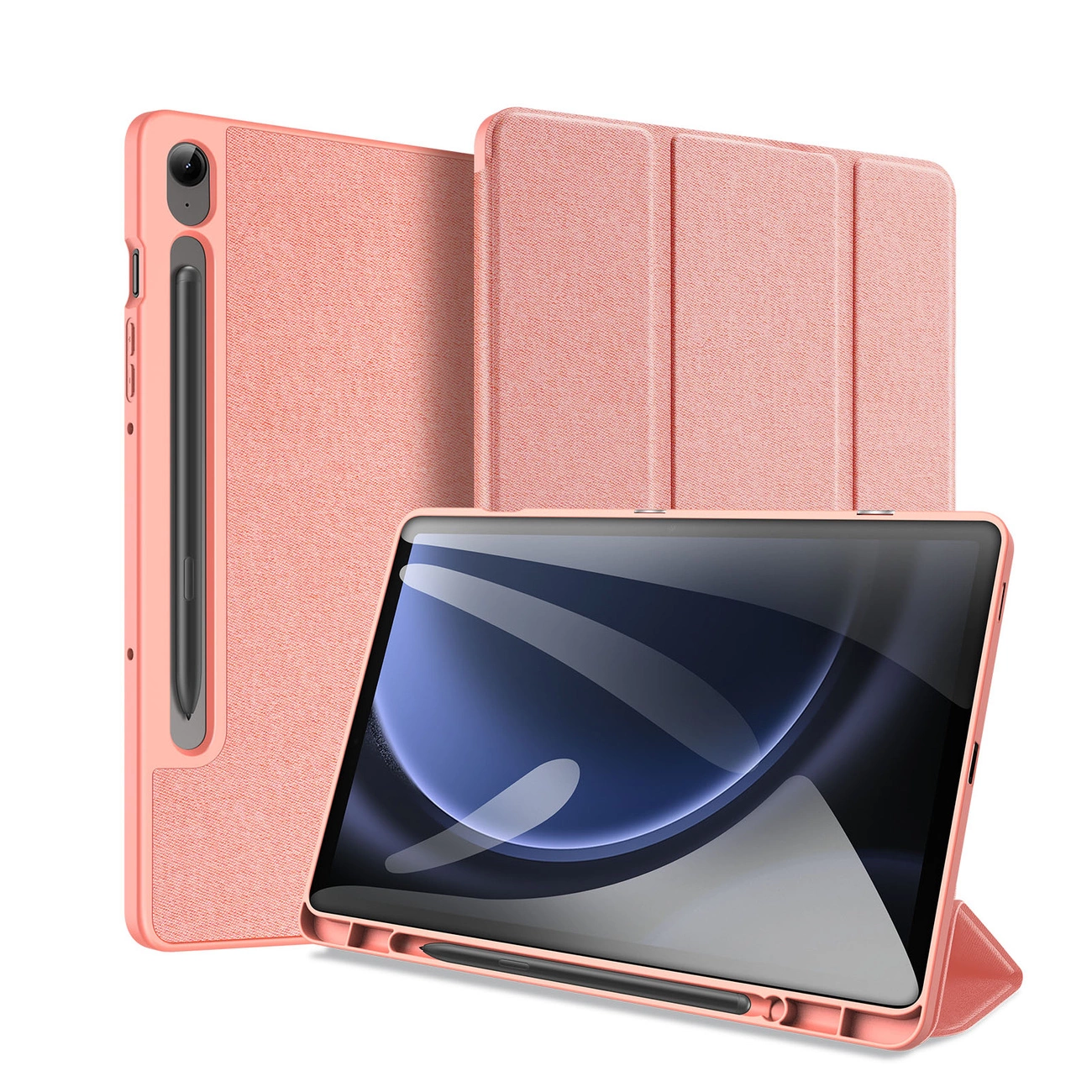 Dux Ducis Domo ekologiškos odos dėklas su stovu Samsung Tab S9 FE+ – rožinis