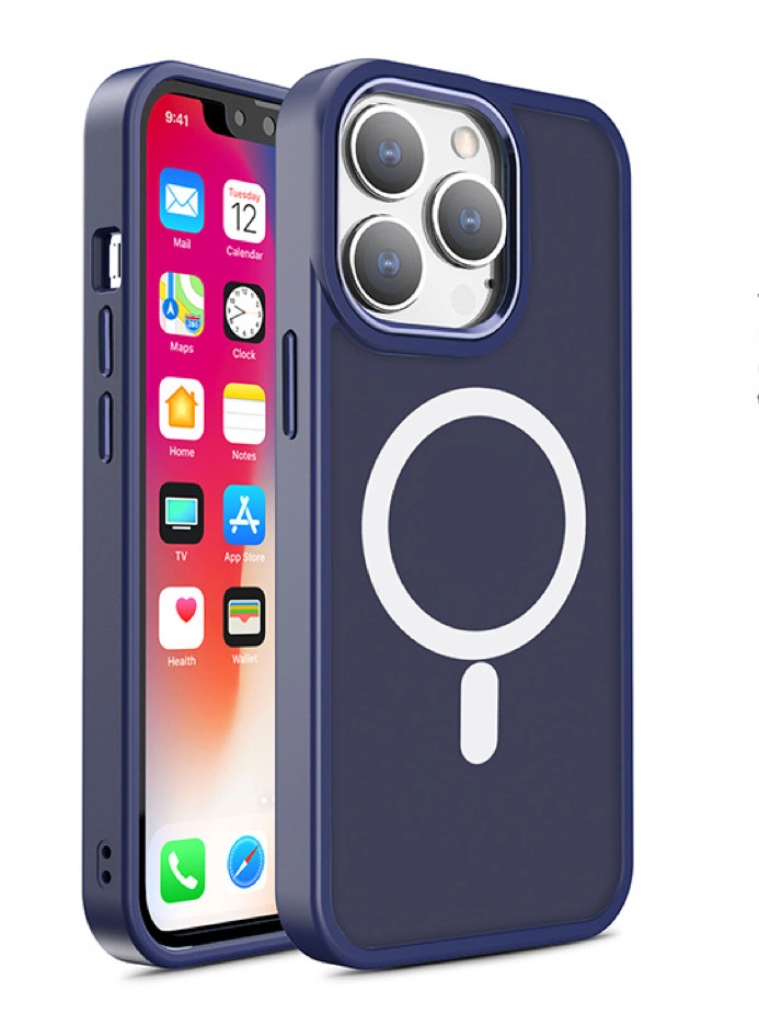 Magnetinis Color Matte dėklas iPhone 15 Plus – tamsiai mėlynas