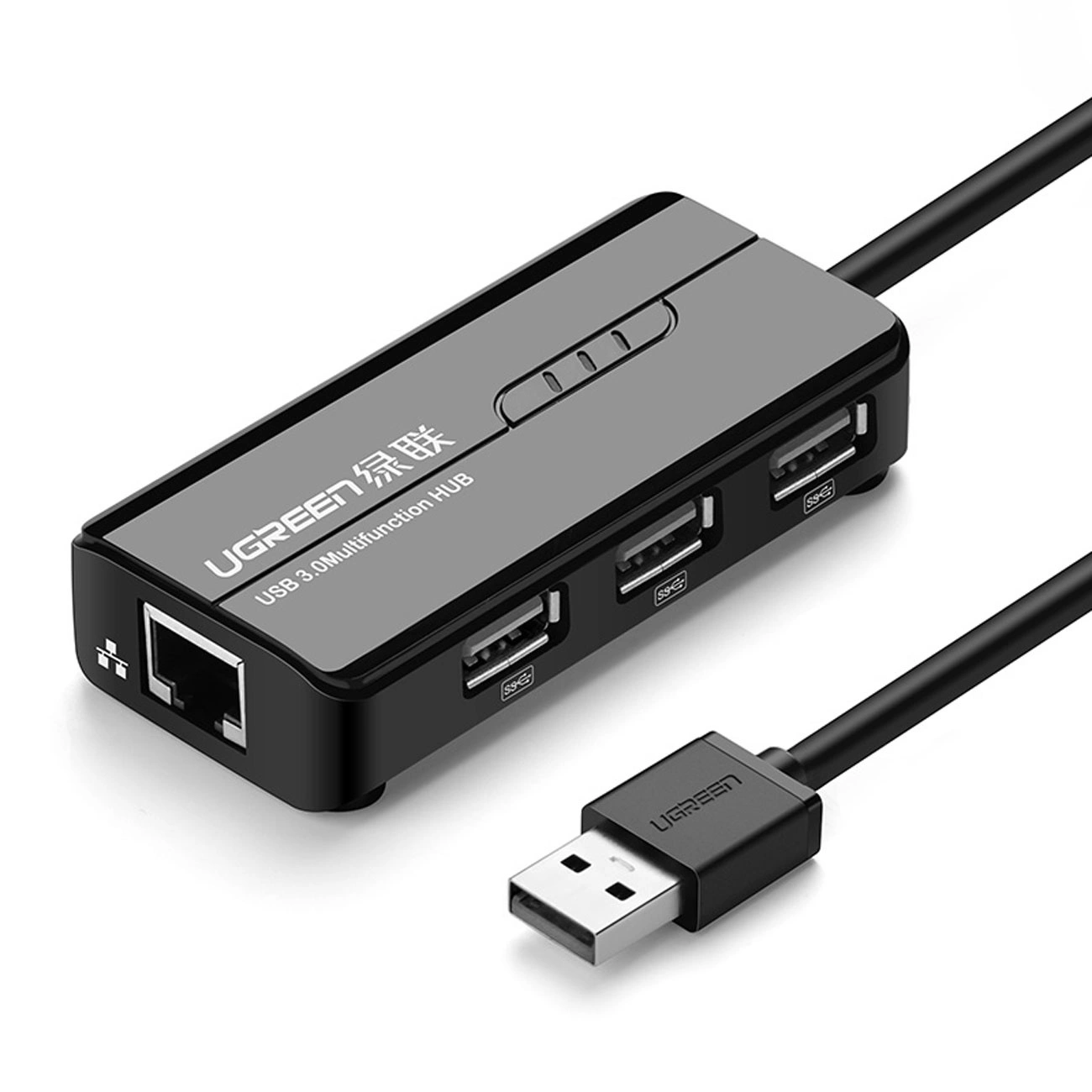 Ugreen 20264 RJ45 / USB-A 10/100 Mbps HUB tinklo adapteris 3x USB-A 2.0 - juodas