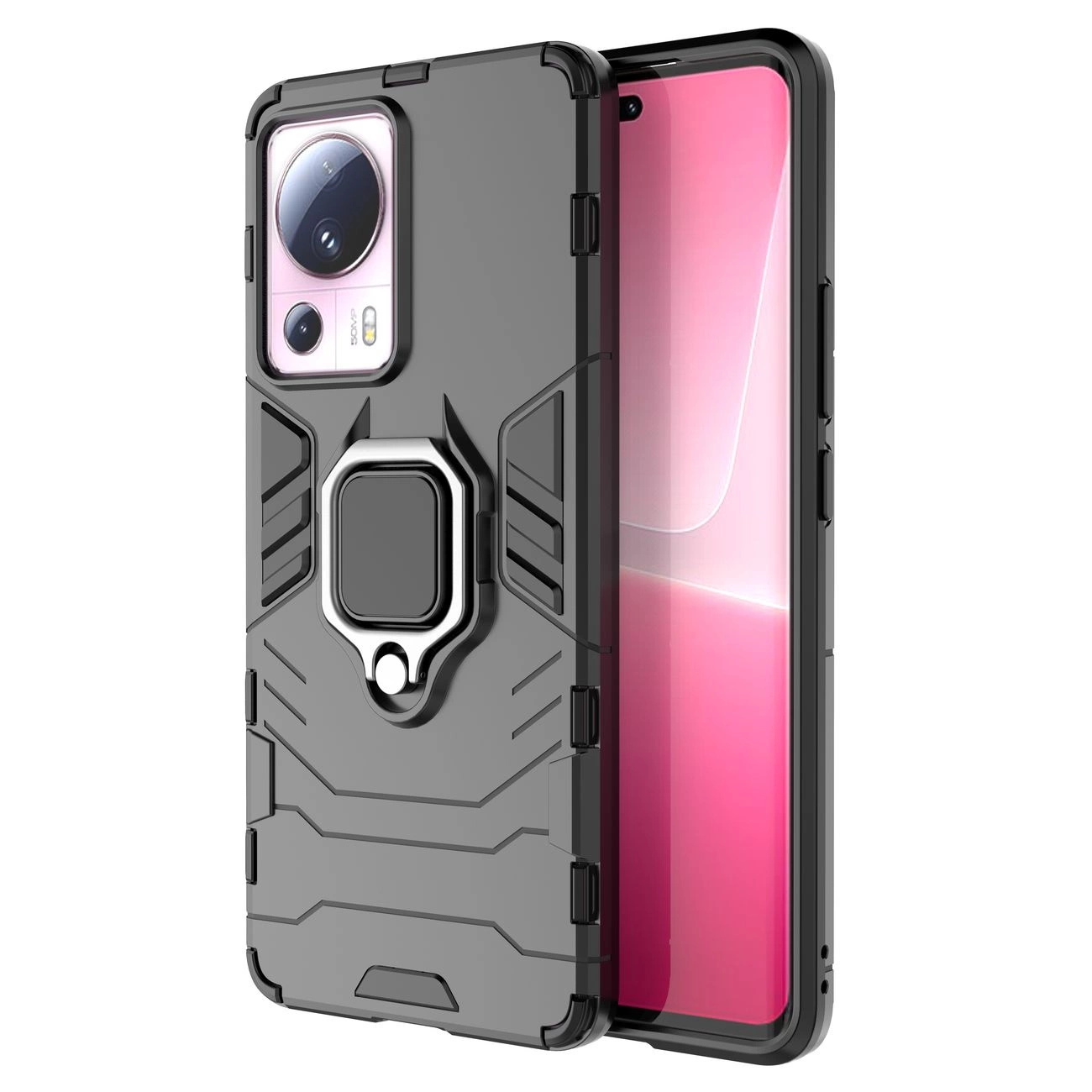 Ring Armor dėklas Xiaomi 13 Lite – armuotas dėklas su magnetiniu žiedu, juodas