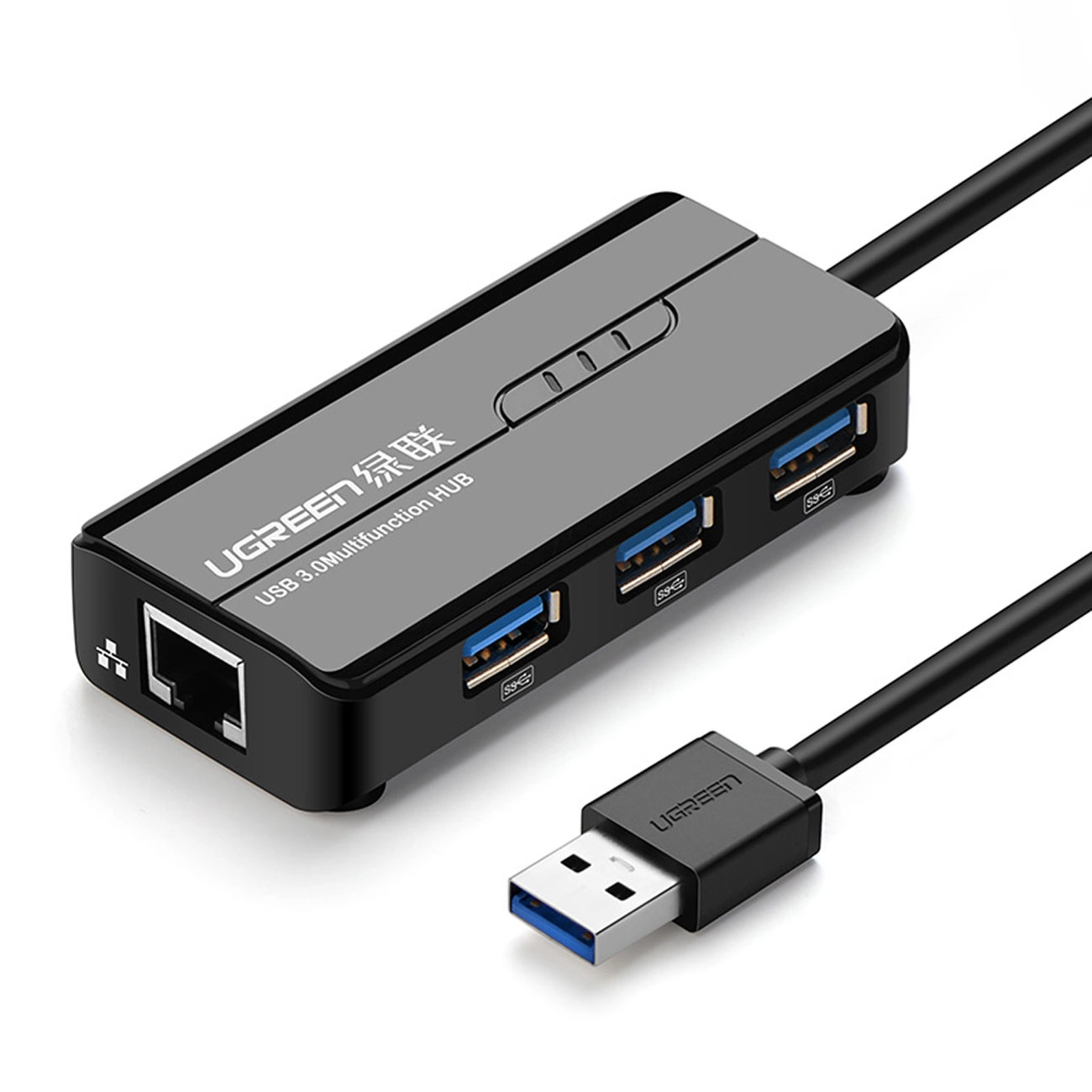 Ugreen 20265 USB-A / RJ45 1000 Mbps HUB 3x USB 3.0 tinklo adapteris - juodas