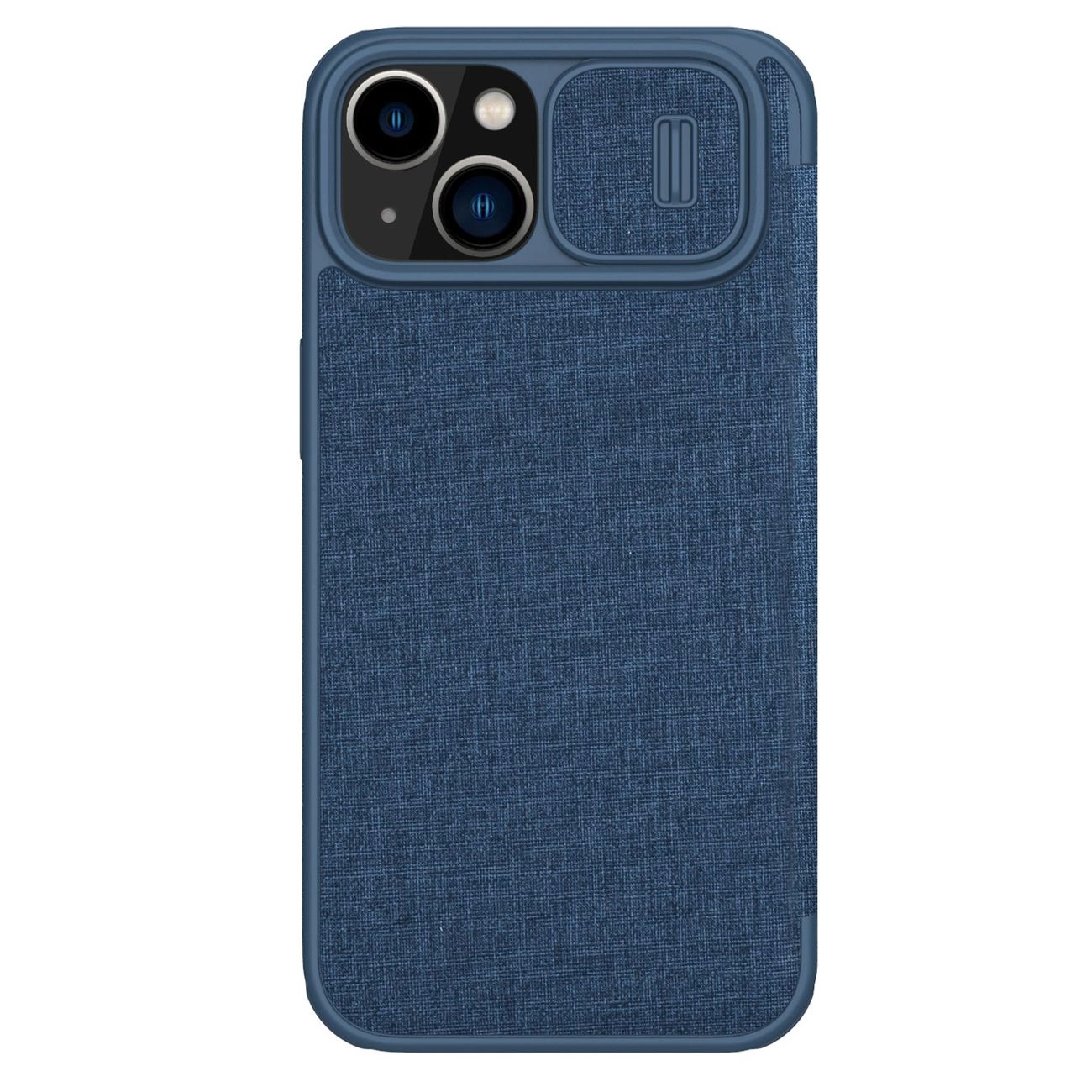 Nillkin Qin Cloth Pro dėklas iPhone 14 Plus, kameros dangtelis, holsteris, atvartėlis, mėlynas