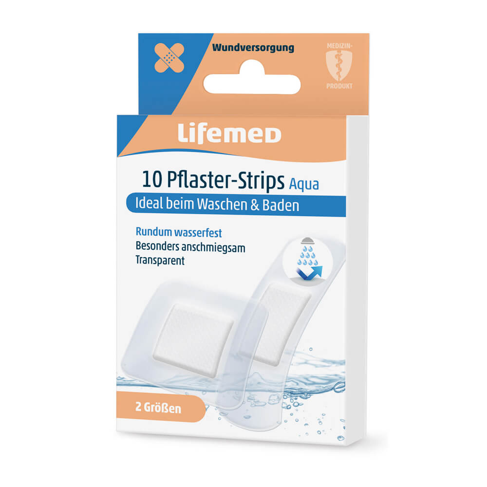 Lifemed vandeniui atsparūs pleistrai Aqua (10 vienetų, 2 dydžiai)