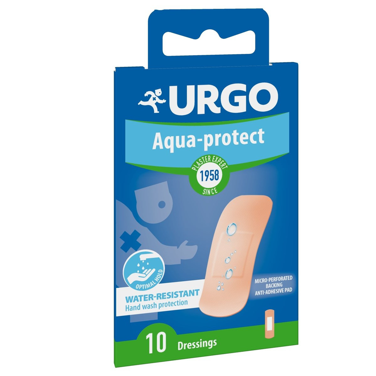 URGO WASHABLE, neperšlampantis pleistras, 1,9 x 7,2 cm, 10 vnt.
