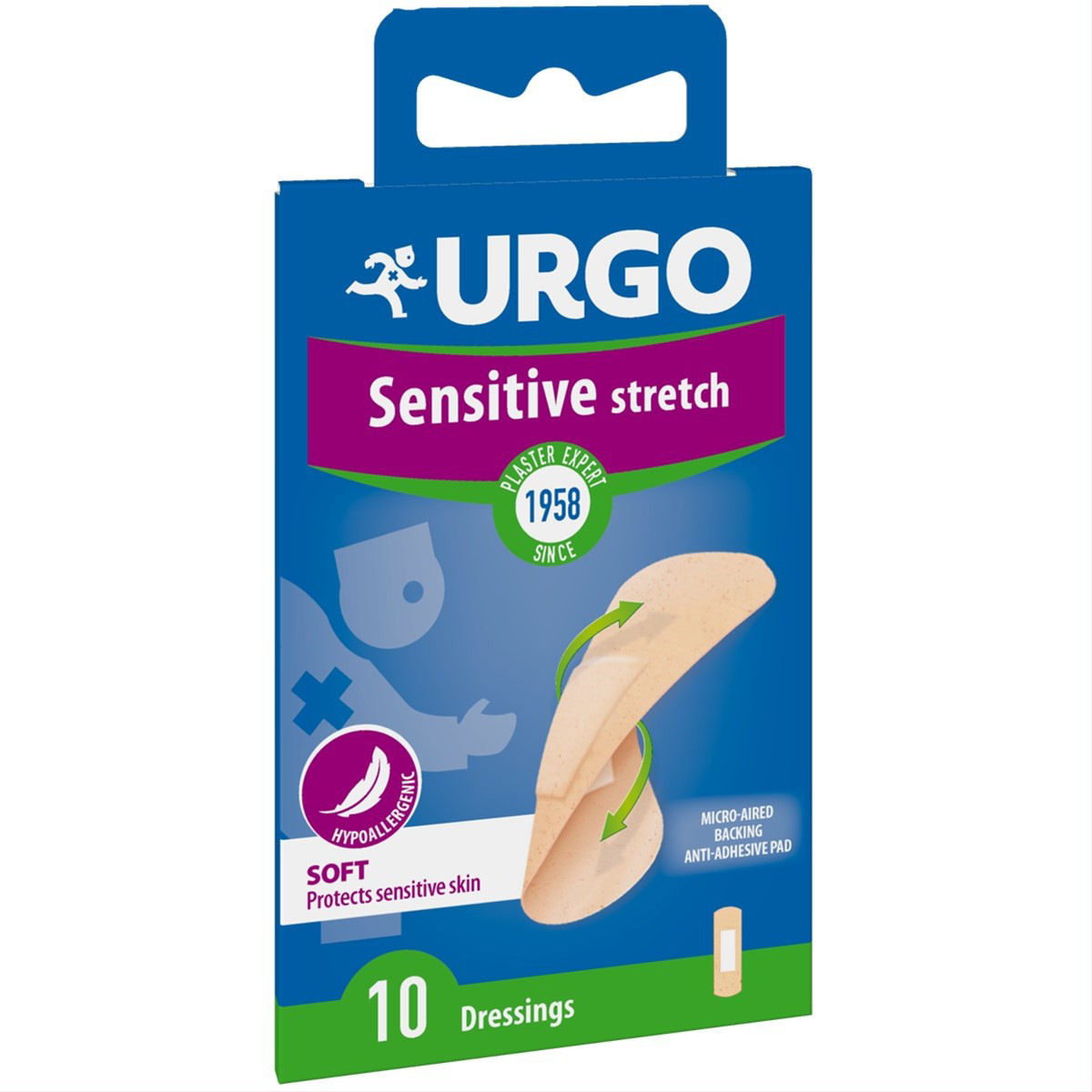 URGO SENSITIVE STRETCH ANTISEPTIC, tamprus pleistras, 2,0 x 7,2 cm, 10 vnt.
