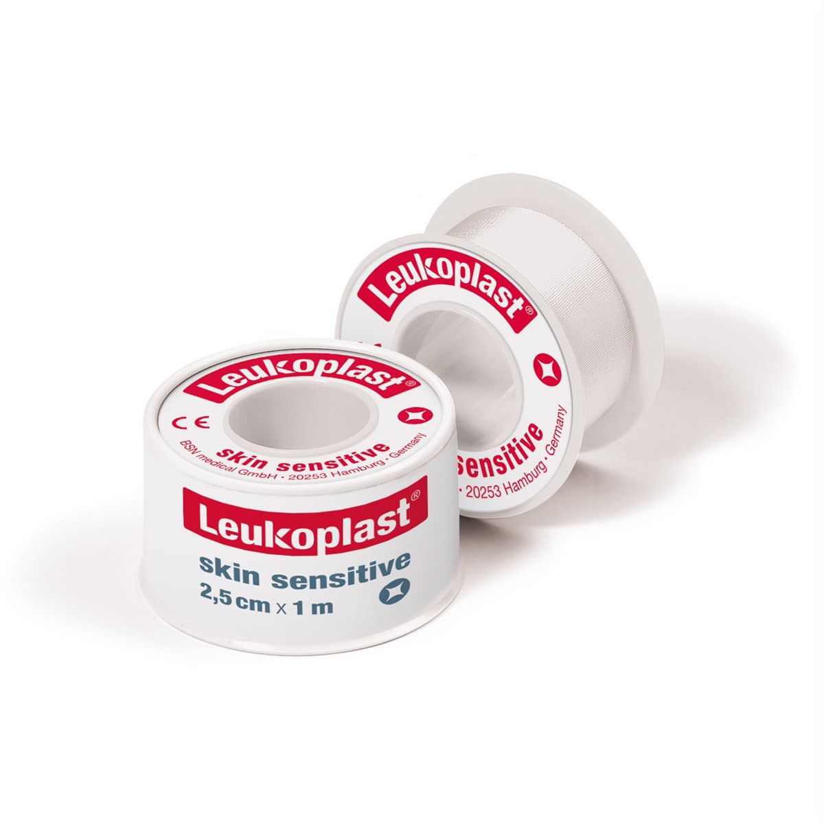 LEUKOPLAST SKIN SENSITIVE, silikonu dengtas medicininis pleistras plastikinėje ritėje, 2,5 cm x 1 m