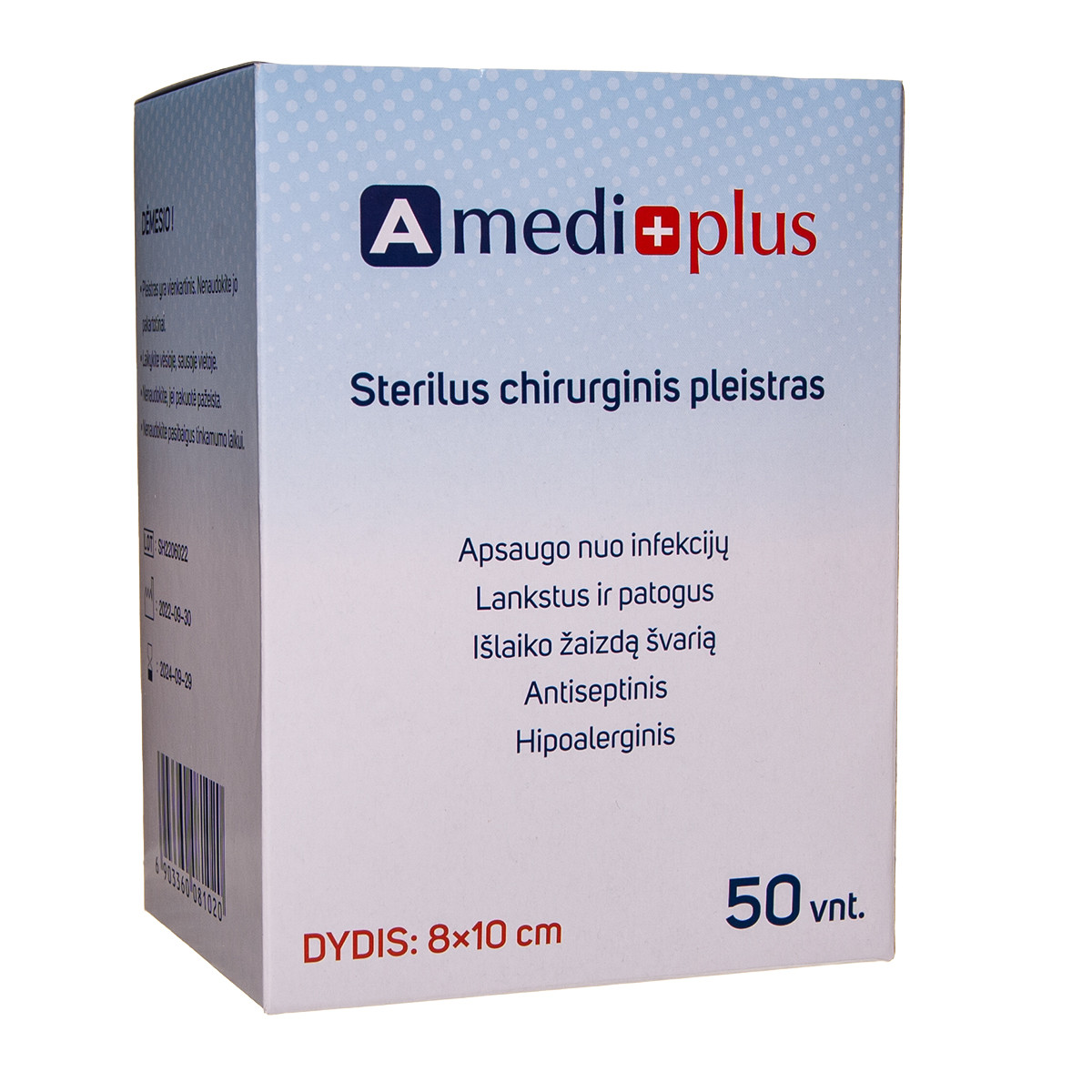 AMEDIPLUS, pleistras sterilus chirurginis 8x10 cm, N50