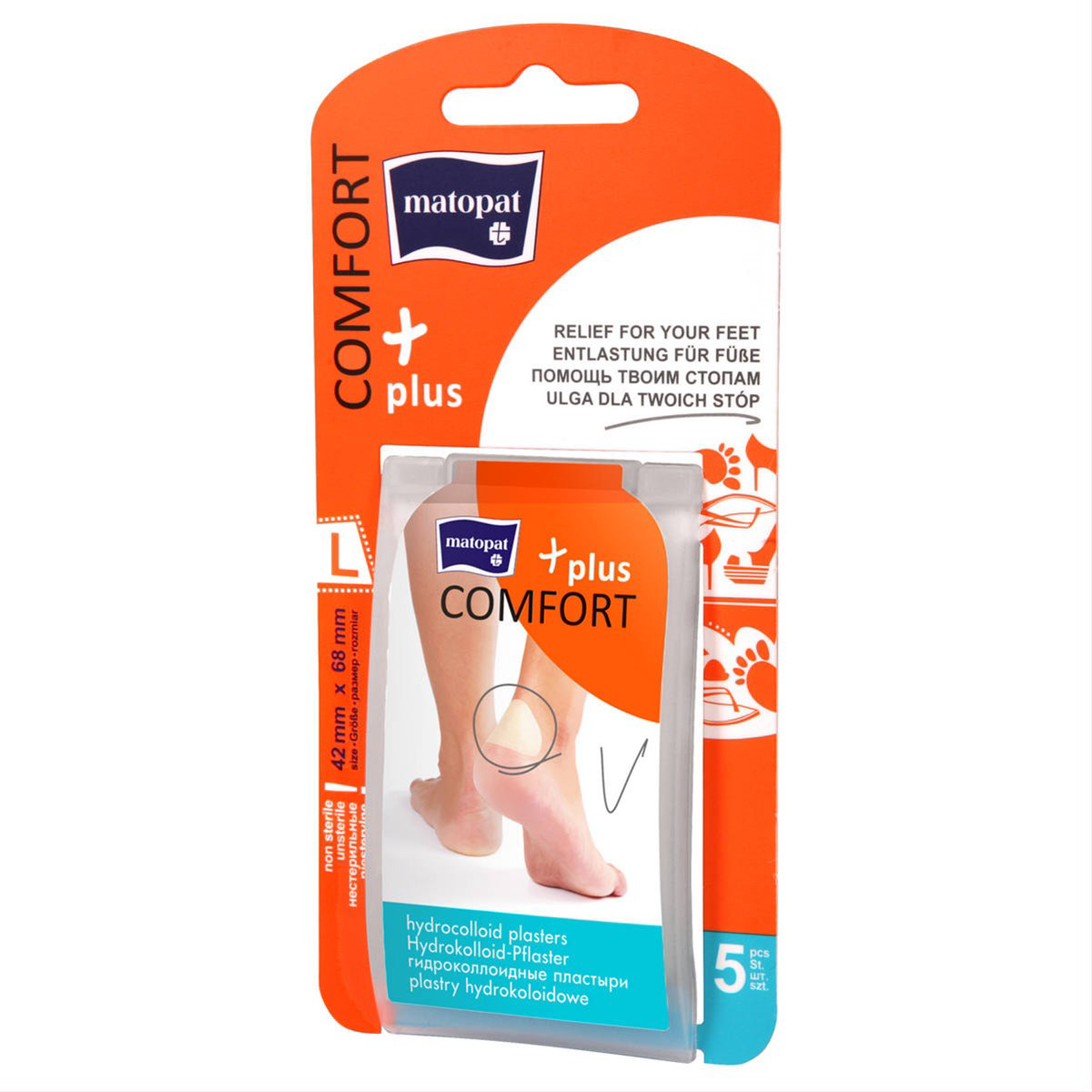 MATOPAT COMFORT PLUS, hidrokoloidinis pleistras, 42 mm x 68 mm, 5 vnt.