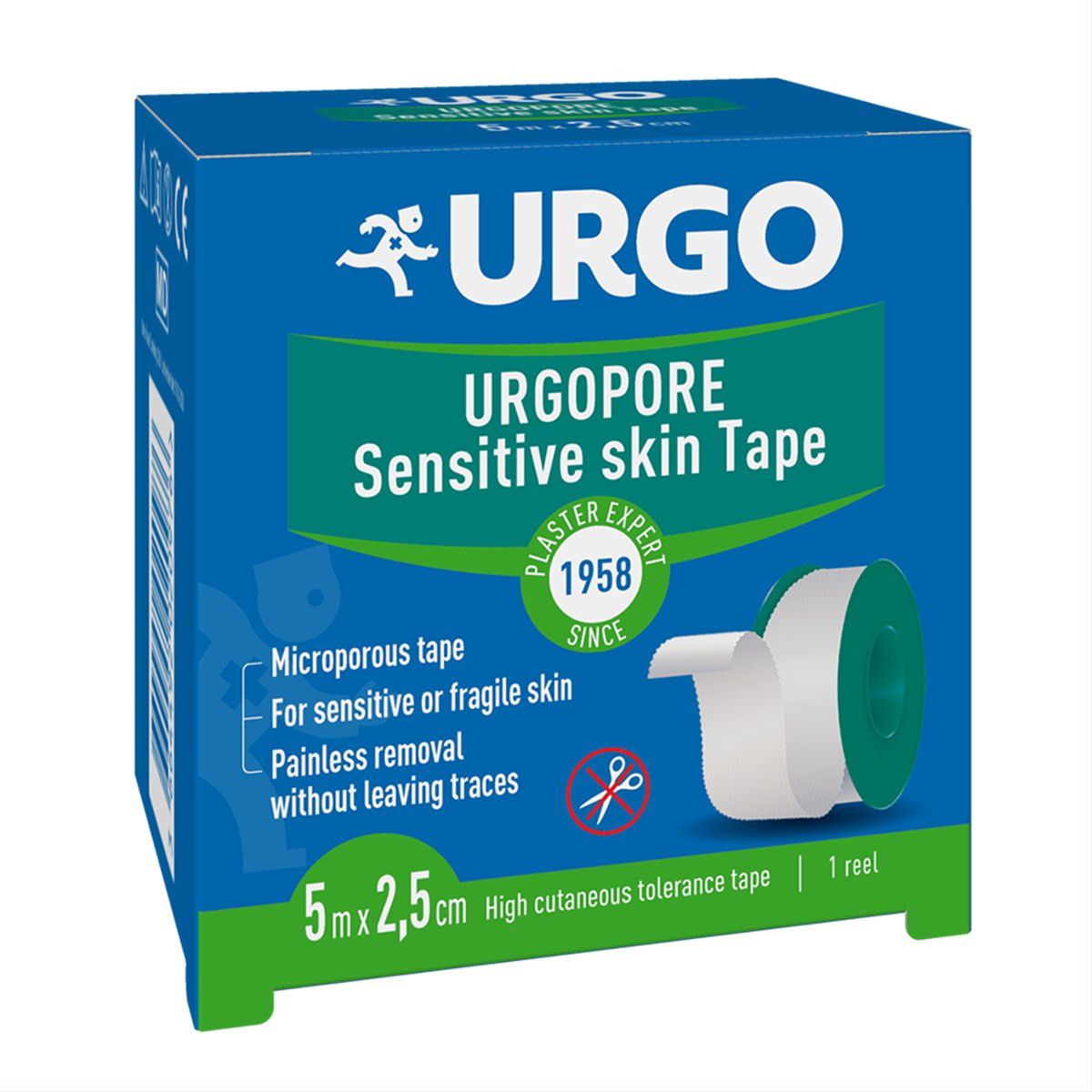 URGO PORE, pleistras iš celiuliozės, ritėje, 5 m x 2,50 cm