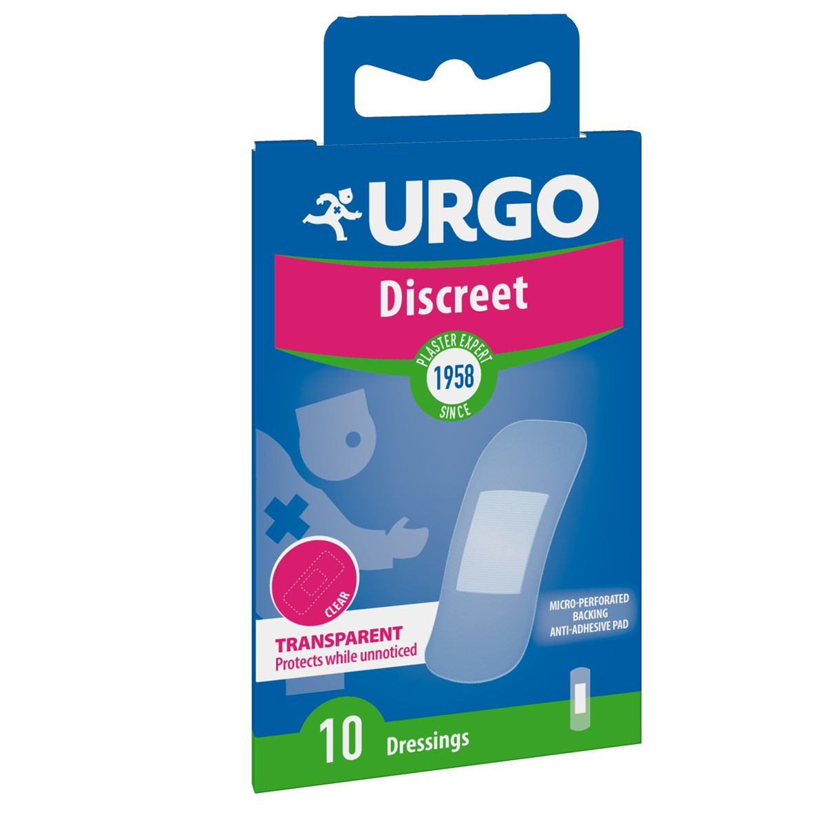 URGO DISCREET, nepastebimas pleistras, 1,9 x 7,2 cm, 10 vnt.