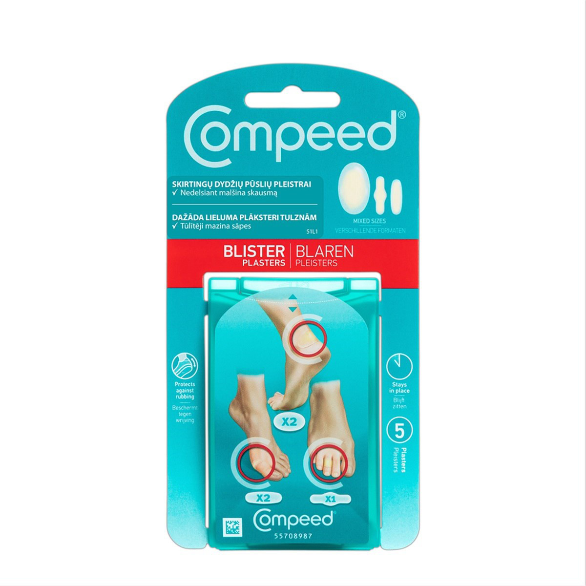 COMPEED, pleistrų rinkinys pūslėms (trijų skirtingų dydžių), 5 vnt.