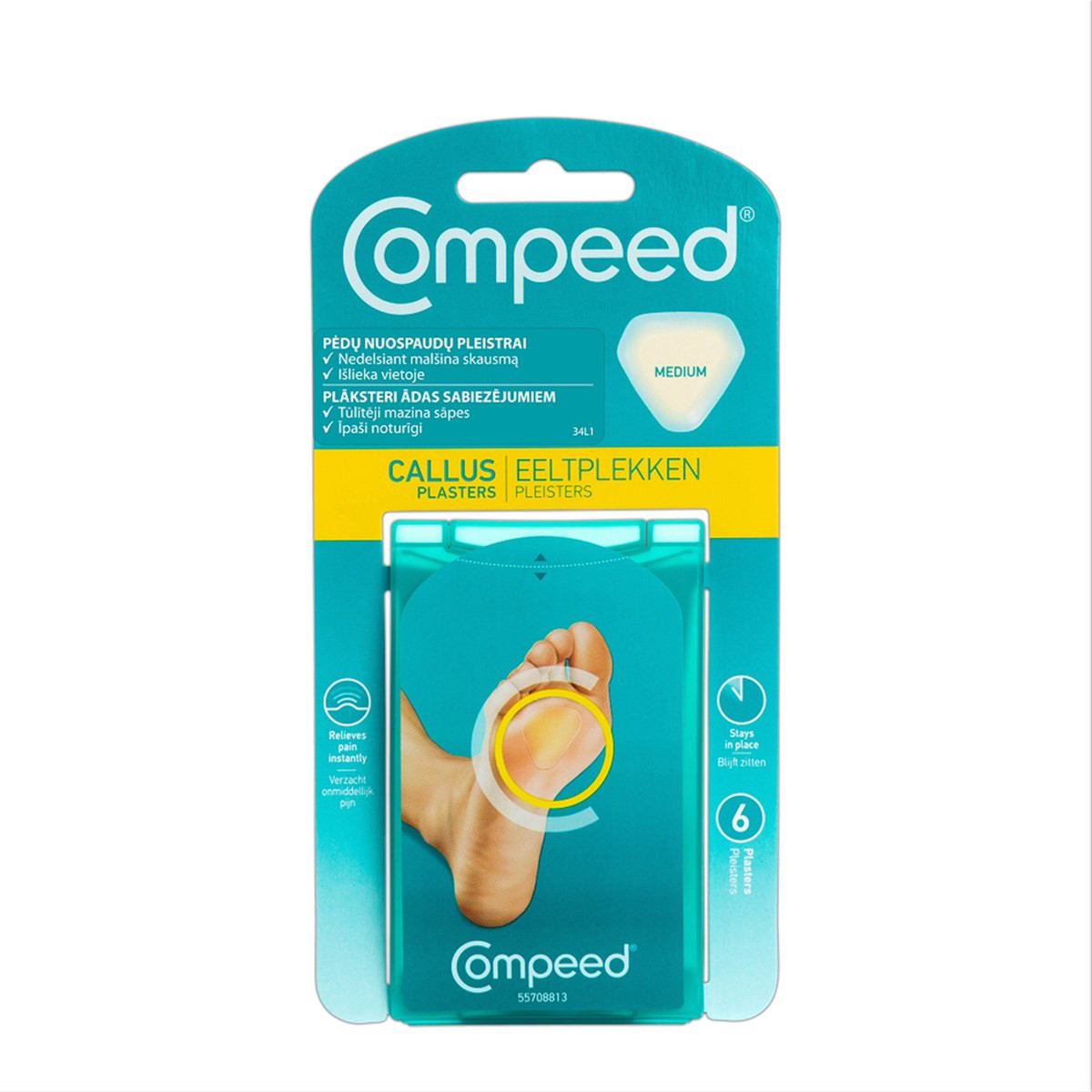 COMPEED, pėdų nuospaudų pleistrai, vidutinio dydžio, 6 vnt.
