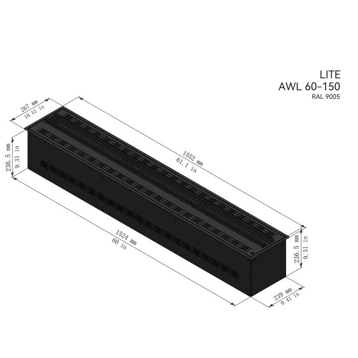 AFIRE LITE AWL 60-150 įmontuojamas elektrinis vandens garų židinys