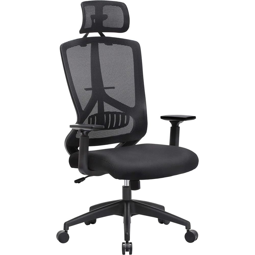 Ergonomiška biuro ir darbo kėdė su juosmens atrama, reguliuojama galvos atrama ir porankiais, 68x65x(118.5-128) cm