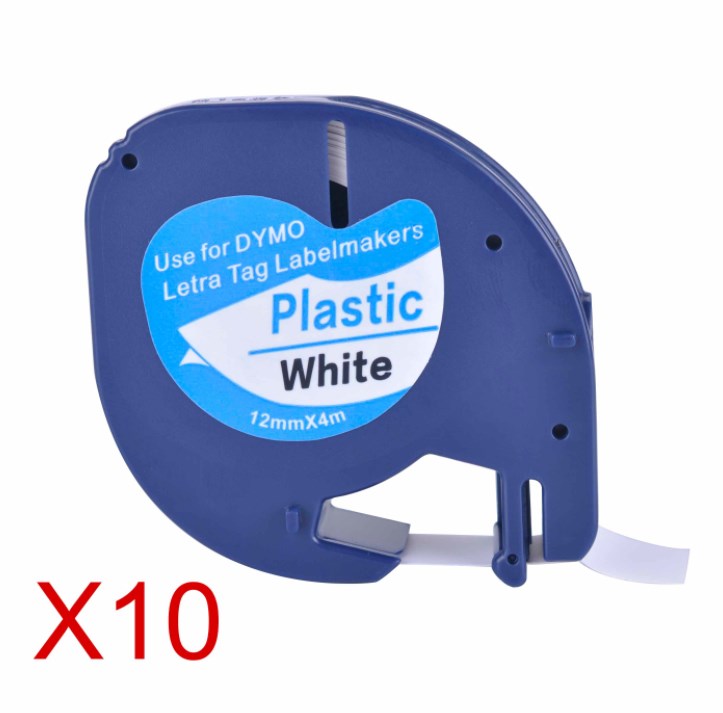 Su DYMO LetraTag suderinama juostelė LT 91201 12 mm balta juostelė/ juodas tekstas (rinkinys 10 vnt.)