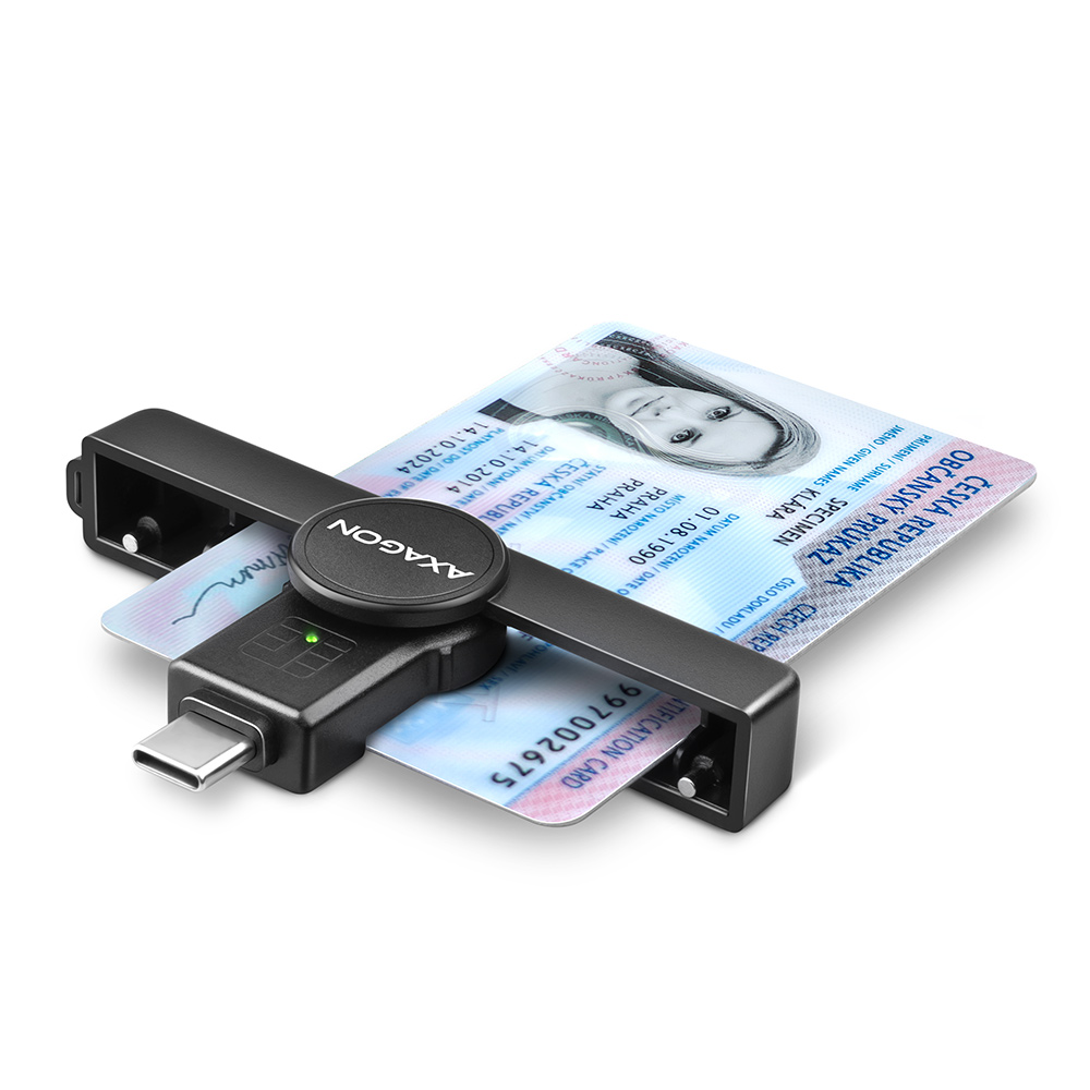 Kortelių skaitytuvas AXAGON CRE-SMPC, sulankstomas, USB-C, Smart/ID, USB 2.0/USB 1.1