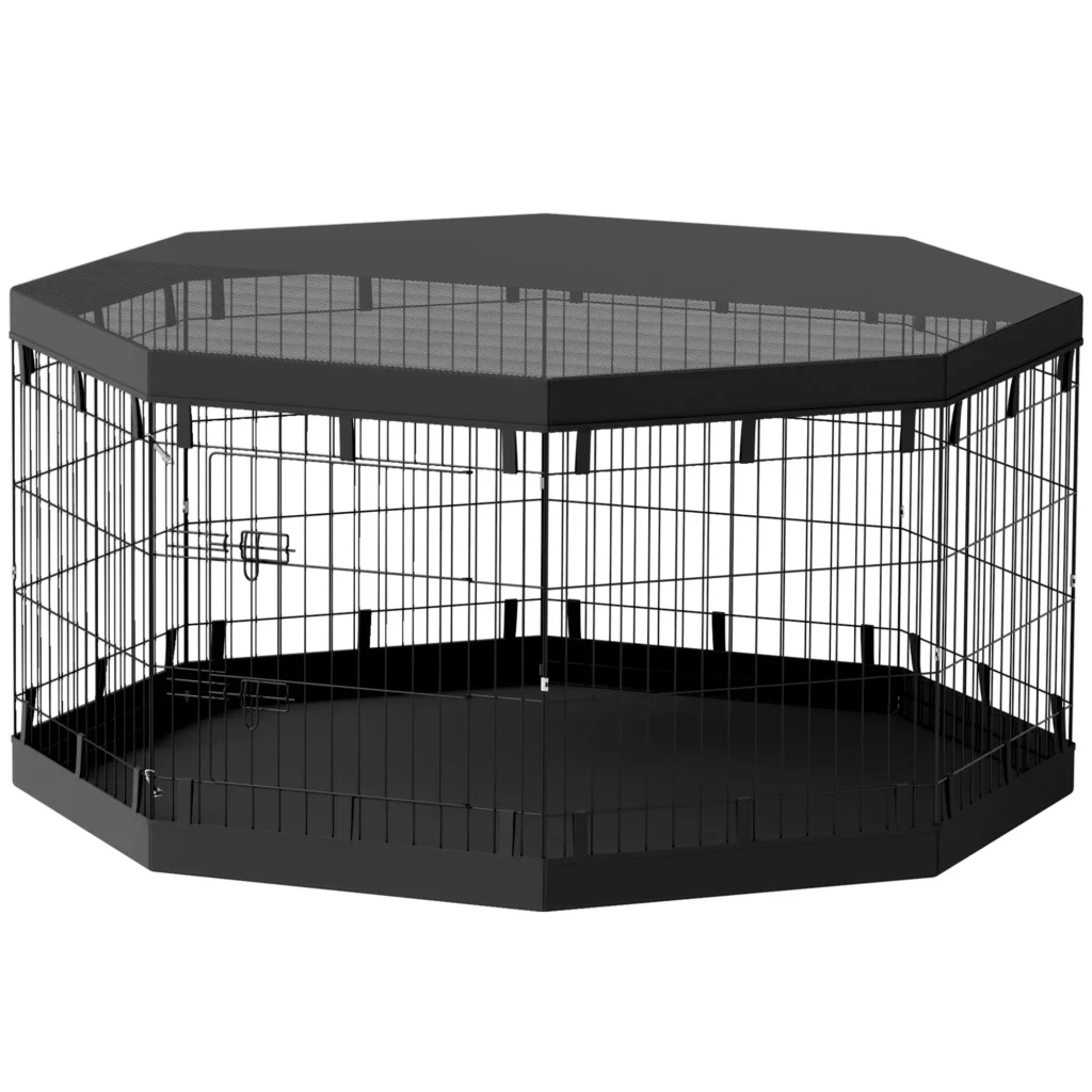 Metalinis šuniukų aptvaras su durelėmis ir langu 159 x 159 x 76 cm, juoda