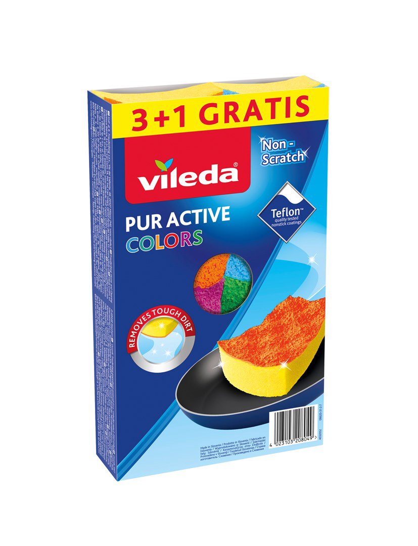 Kempinė valymui Vileda Pur Active Colors 4 vnt.