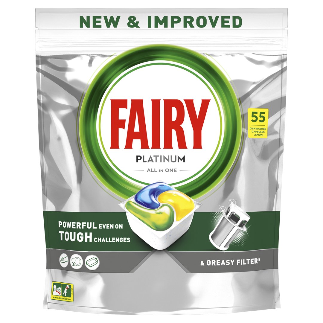 Indaplovių kapsulės FAIRY Platinum  LEMON, 55 vnt.