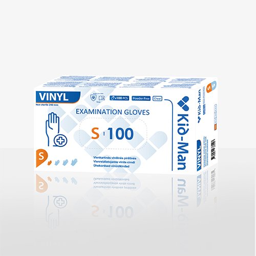 Vinilinės pirštinės KID-MAN, S dyd., 100 vnt.