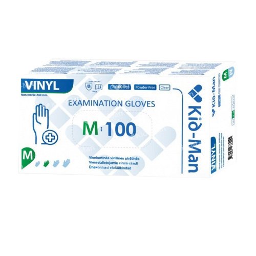 Vinilinės pirštinės KID-MAN, M dyd., 100 vnt.