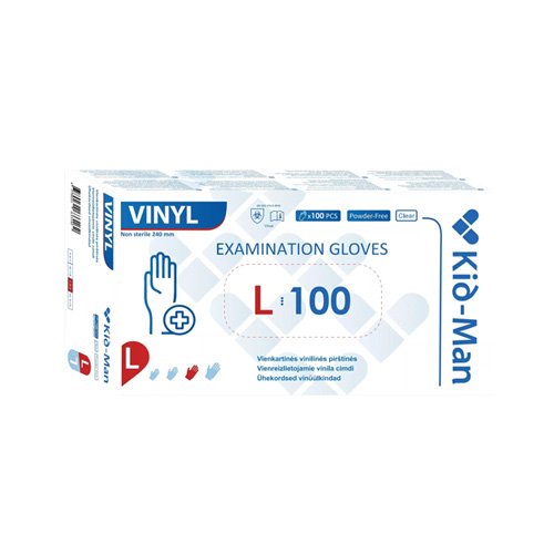 Vinilinės pirštinės KID-MAN, L dyd., 100 vnt.