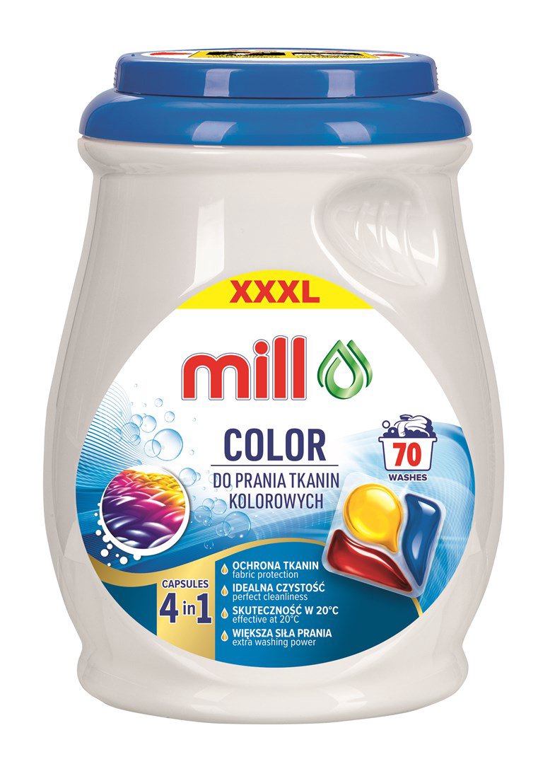 MILL PROFESSIONAL 3 kamerų spalvų plovimo kapsulės 70 vnt.