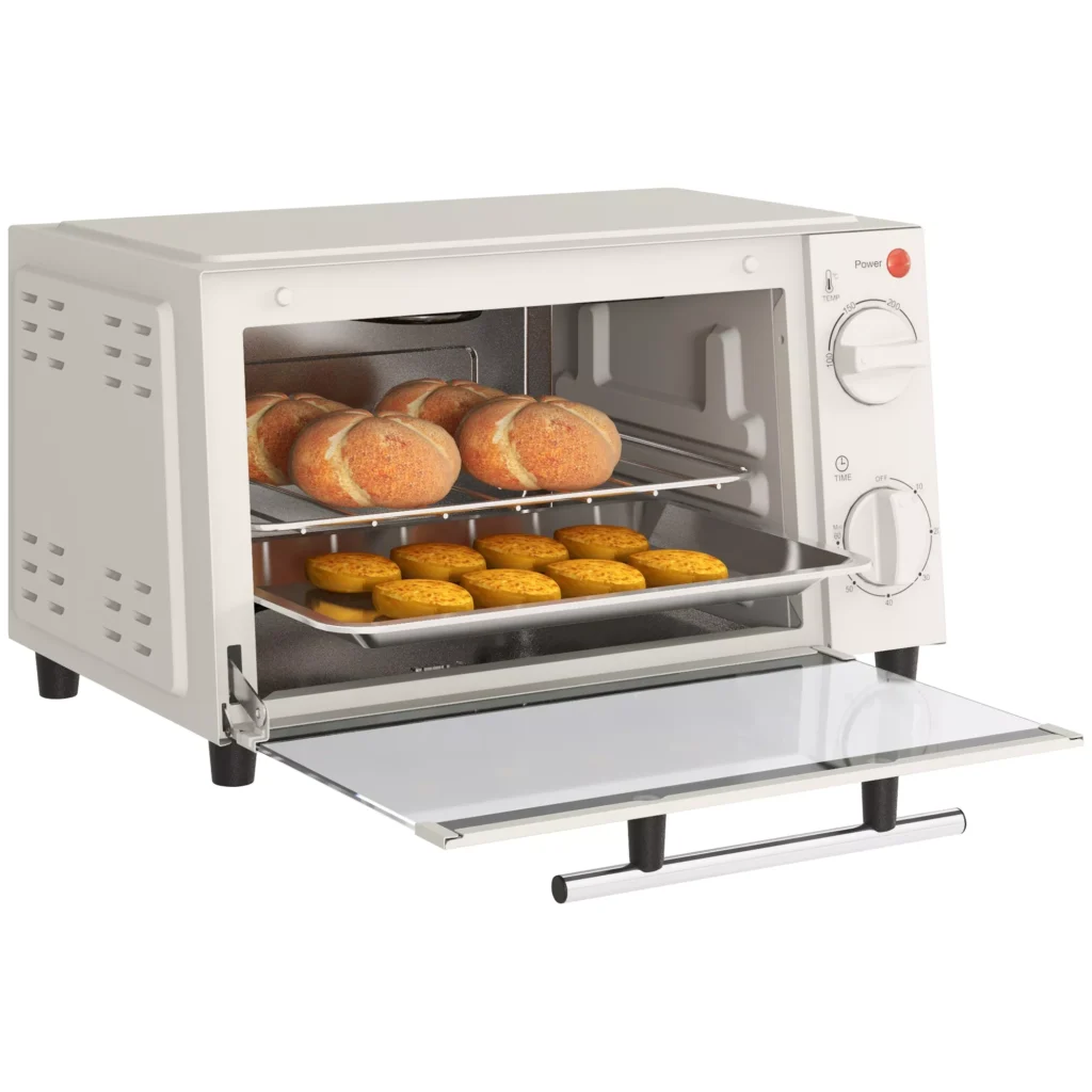 Mini Orkaitė 9L | Su Kepimo Skardomis, Grilio Lentyna, Reguliuojama Temperatūra 100–230 °C, 60 min Laikmatis, 750 W, Nerūdijantis Plienas, Kreminės Baltos Spalvos