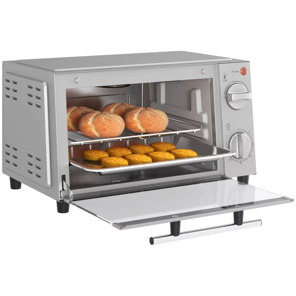 Mini Orkaitė 9L | Su Kepimo Skardomis, Grilio Lentyna, Reguliuojama Temperatūra 100–230 °C, 60 min Laikmatis, 750 W, Nerūdijantis Plienas, Sidabrinė
