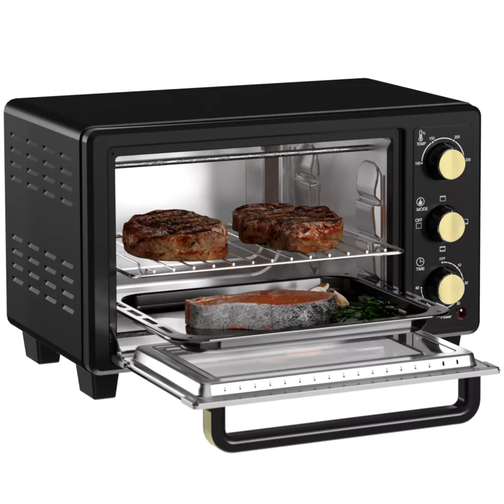 "HOMCOM" mini orkaitė 16 L 1400 W Mini orkaitė 100-230 ℃ 60 min. laikmatis, su grilio grotelėmis ir kepimo skardomis, picų kepimo krosnelė su dėklo rankena, trupinių padėklas juodas