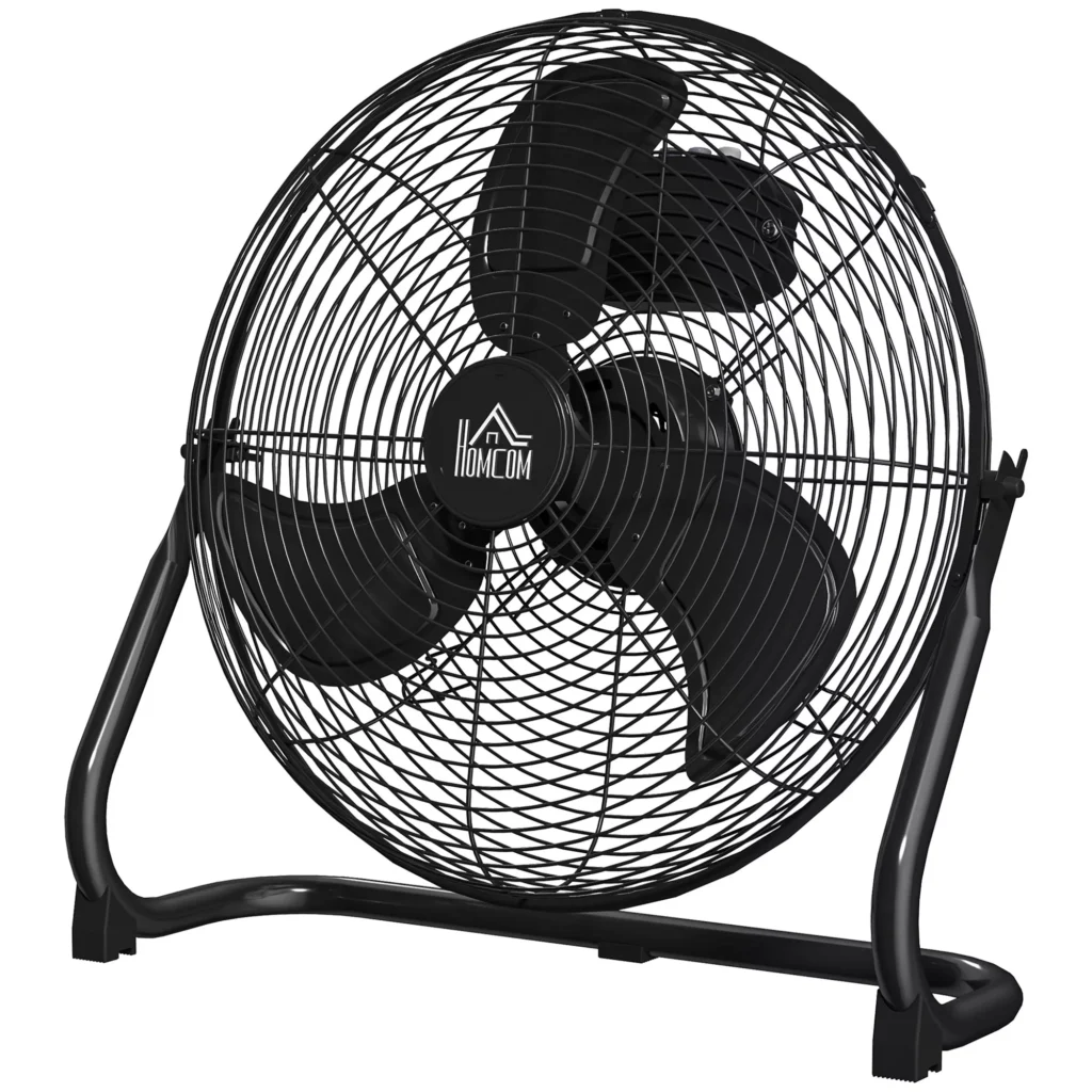 "HOMCOM" stalinis ventiliatorius Elektrinis ventiliatorius su 4 greičio nustatymais, 120° reguliuojamu kampu, skirtas namams, biurui, miegamajam, juodas