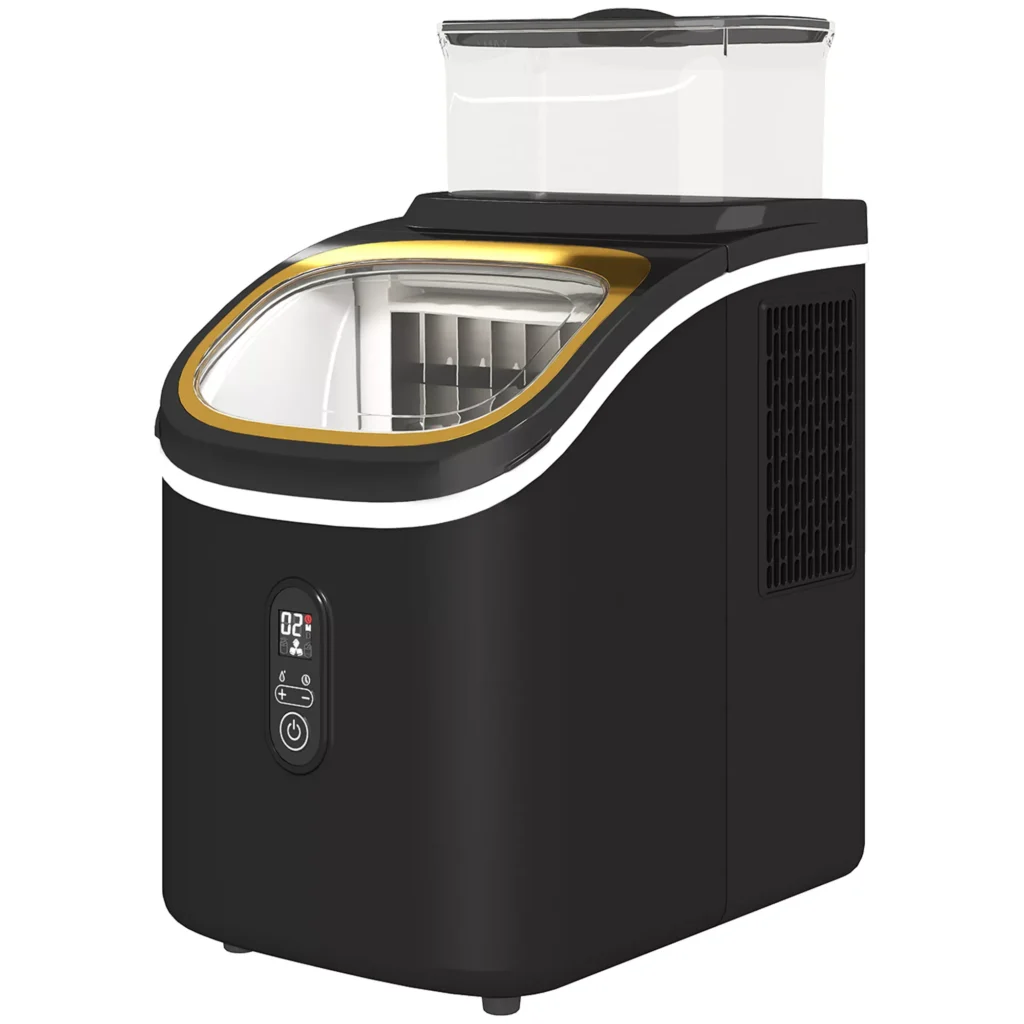 HOMCOM ledo gaminimo aparatas 15 kg/24h, ledo gaminimo aparatas su 1,5 l vandens talpa, semtuvu, ledo talpa, ledo kubelių gaminimo aparatas su LED ekranu, juodas, 22 x 30 x 33 cm