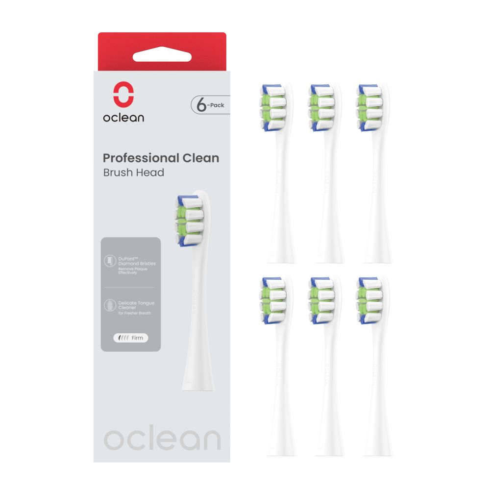 Pakaitinės galvutės OCLEAN Professional Clean 6 vnt., kietos, baltos spalvos