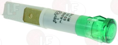 Signalinė lemputė žalia 230V 120°C į Ø9mm kiaurymę, galvutė Ø10mm