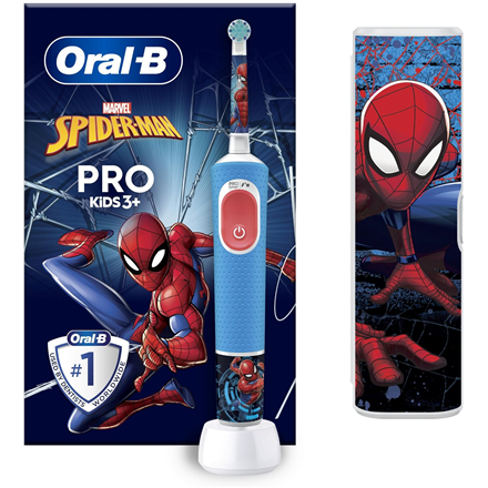 Oral-B | Electric Toothbrush with Travel Case | Vitality PRO Kids Spiderman | Rechargeable | For children | Number of brush heads included 1 | Number of teeth brushing modes 2 | Blue|D103 Vitality Pro Spiderman