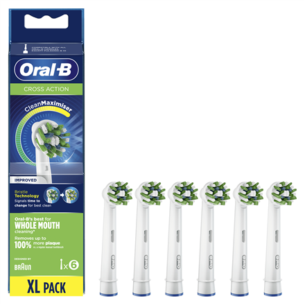 Oral-B CrossAction Replaceable Toothbrush Heads | EB50RB-6 | Heads | For adults | Number of brush heads included 6 | White|EB50RB-6