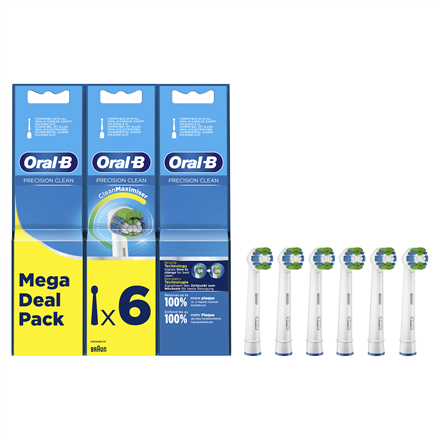 Oral-B Precision Clean Replaceable Toothbrush Heads | Heads | For adults | Number of brush heads included 6 | White|Precision Clean brushes 6