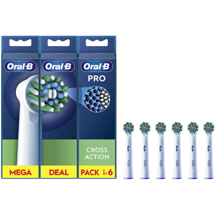 Oral-B | Replaceable toothbrush heads | EB50RX-6 Cross Action Pro | Heads | For adults | Number of brush heads included 6 | White|EB50RX-6