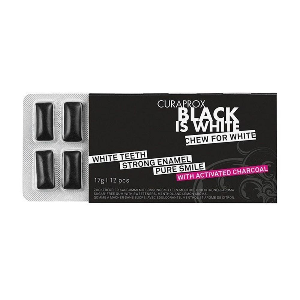 "Curaprox Black is White" kramtomoji guma su aktyvuota anglimi ir ksilitoliu, 12 vnt.