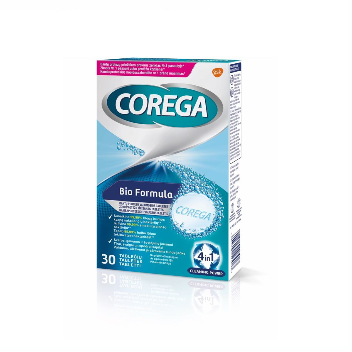 COREGA CLEANSERS TABS BIO, dantų protezų valymo tabletės, 30 tablečių